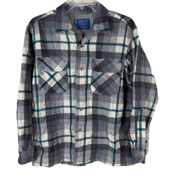 Vintage Pendleton Wool CPO Shirt Jacket Loop Collar Plaid‎ Made USA Mens Medium